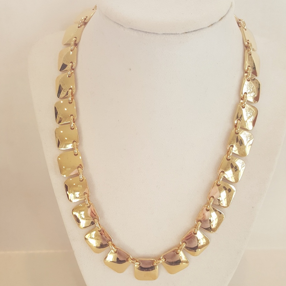 A.J. Favre FI Marked mulit Gold Square necklace 18" adjustable clean